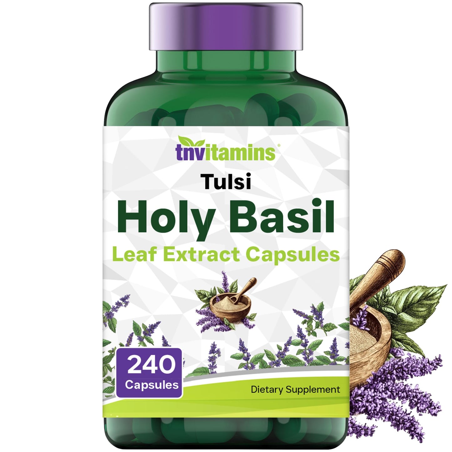 Tulsi Holy Basil Capsules (1600 MG  -  240 Capsules) | May Promote Stress & Frustration Relief* | Tulsi Holy Basil Leaf Powder Extract | Adaptogenic, & Ayurvedic Herb | TNVitamins