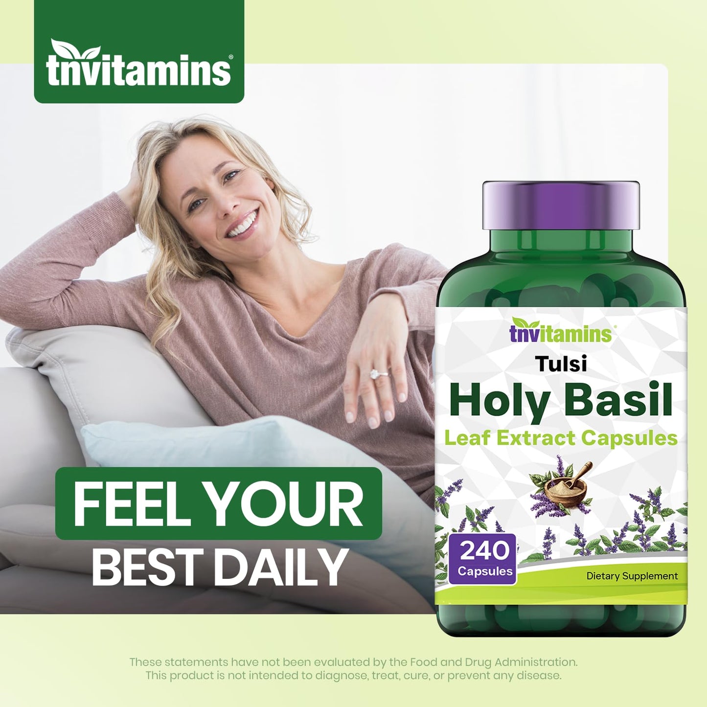 Tulsi Holy Basil Capsules (1600 MG  -  240 Capsules) | May Promote Stress & Frustration Relief* | Tulsi Holy Basil Leaf Powder Extract | Adaptogenic, & Ayurvedic Herb | TNVitamins