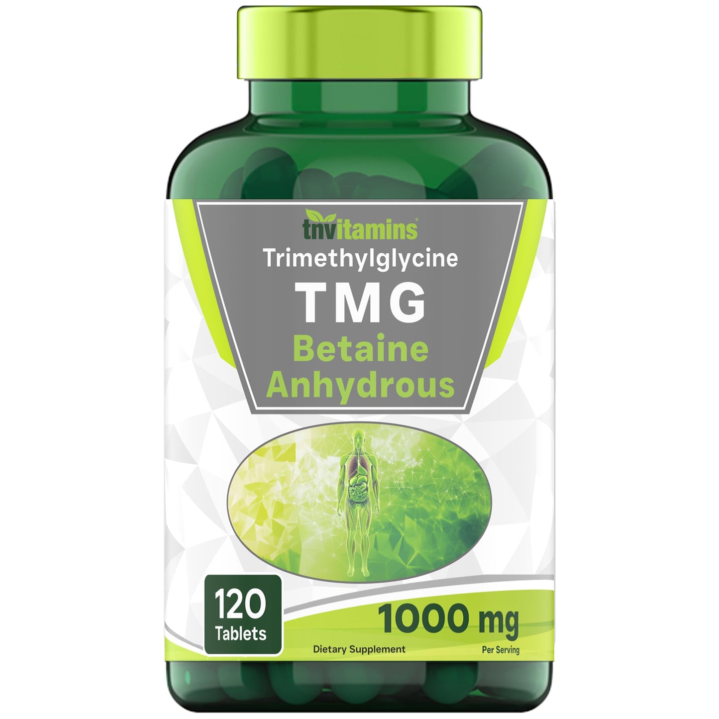 tnvitamins TMG Supplement 1000mg (Betaine Anhydrous) 120 Tablets | Better Than Betaine HCL* | Homocysteine Support* | Trimethylglycine | Non-GMO, Made in The USA!