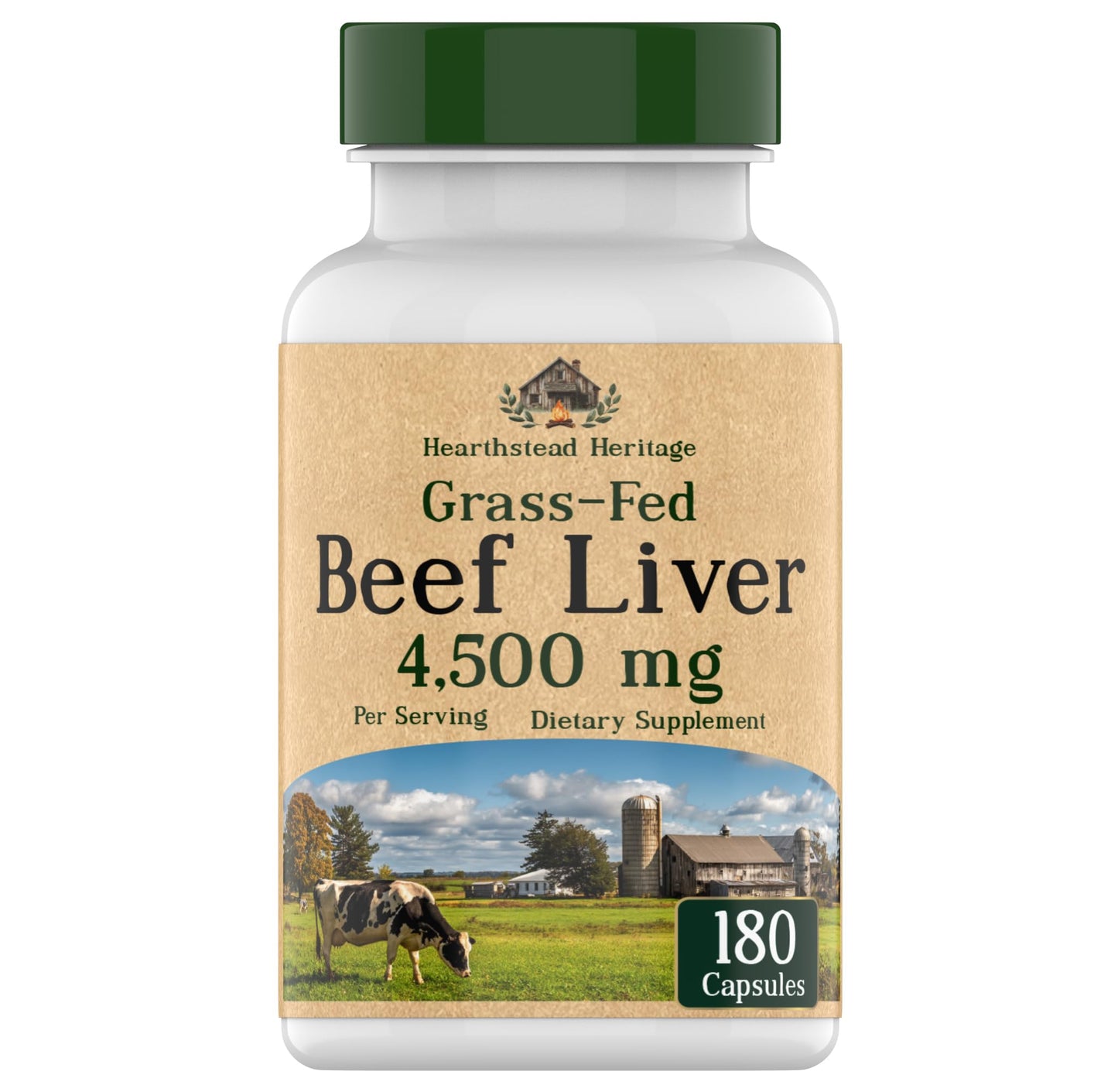 tnvitamins Grass Fed Beef Liver Capsules 4,500 mg per Serving – 180 Capsules | Desiccated, Freeze-Dried, Pasture-Raised Beef Liver Supplement | Natural Energy, Vitality & Immune Support | Made in USA