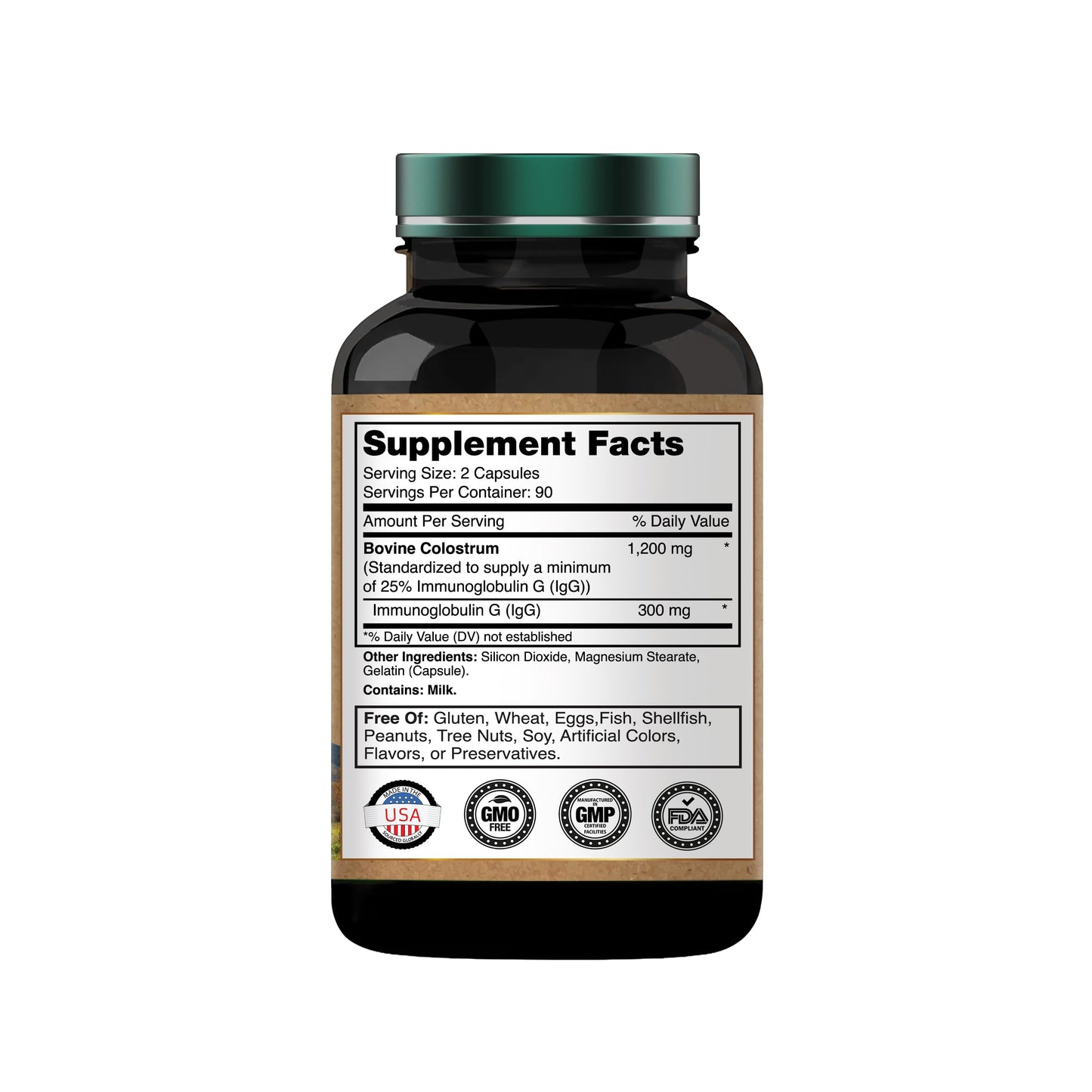 Colostrum Supplement 1,200 mg Per Serving, 180 Capsules | Standardized to 25% IgG (Immunoglobulin G) | Grass-Fed Bovine Colostrum Powder Caps | Immune Support Supplement | Non-GMO, Made in the USA!