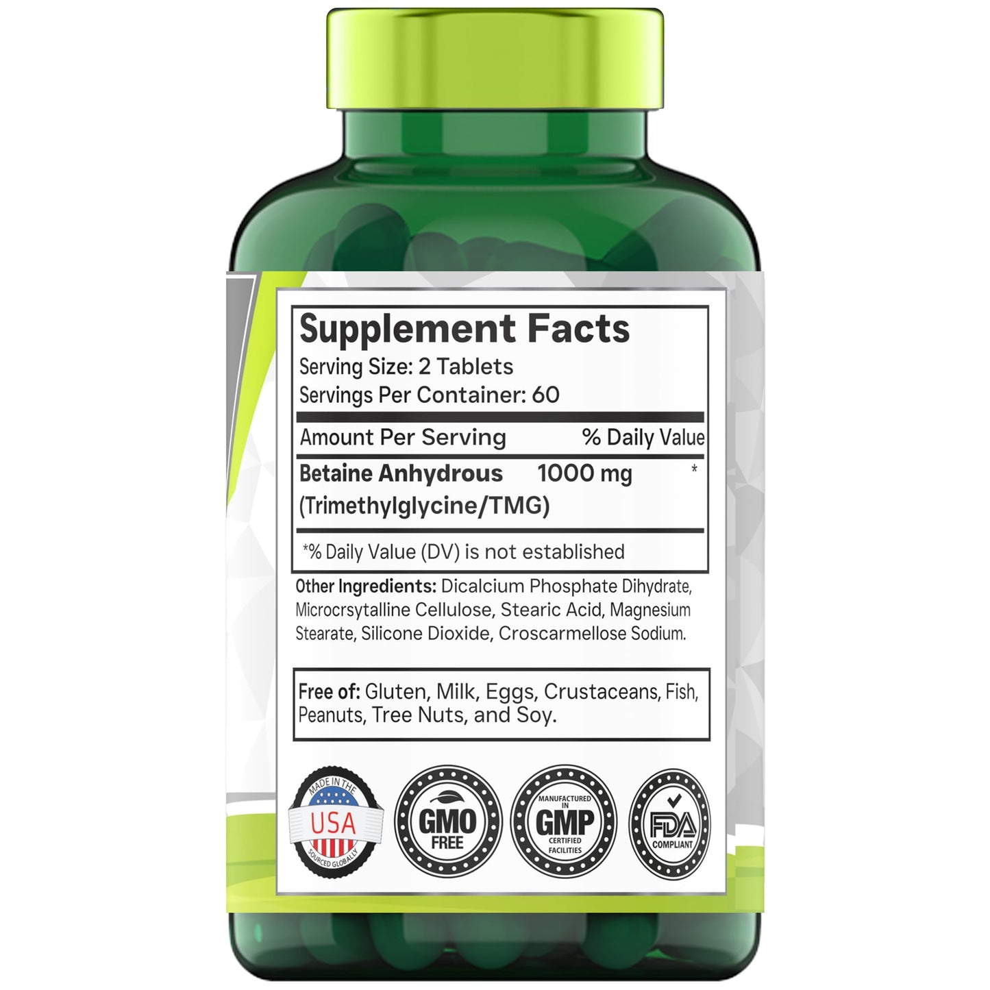 tnvitamins TMG Supplement 1000mg (Betaine Anhydrous) 120 Tablets | Better Than Betaine HCL* | Homocysteine Support* | Trimethylglycine | Non-GMO, Made in The USA!