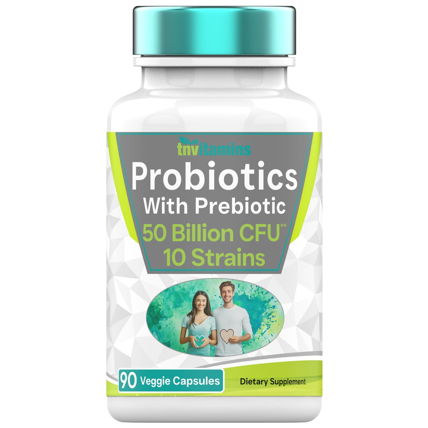 tnvitamins Probiotics with Prebiotic: 50 Billion CFU - 10 Strain - 90 Vegetarian Capsules | with Acidophilus Probiotic for Digestive Health, Gut Health, & Immune Support* | for Men & Women