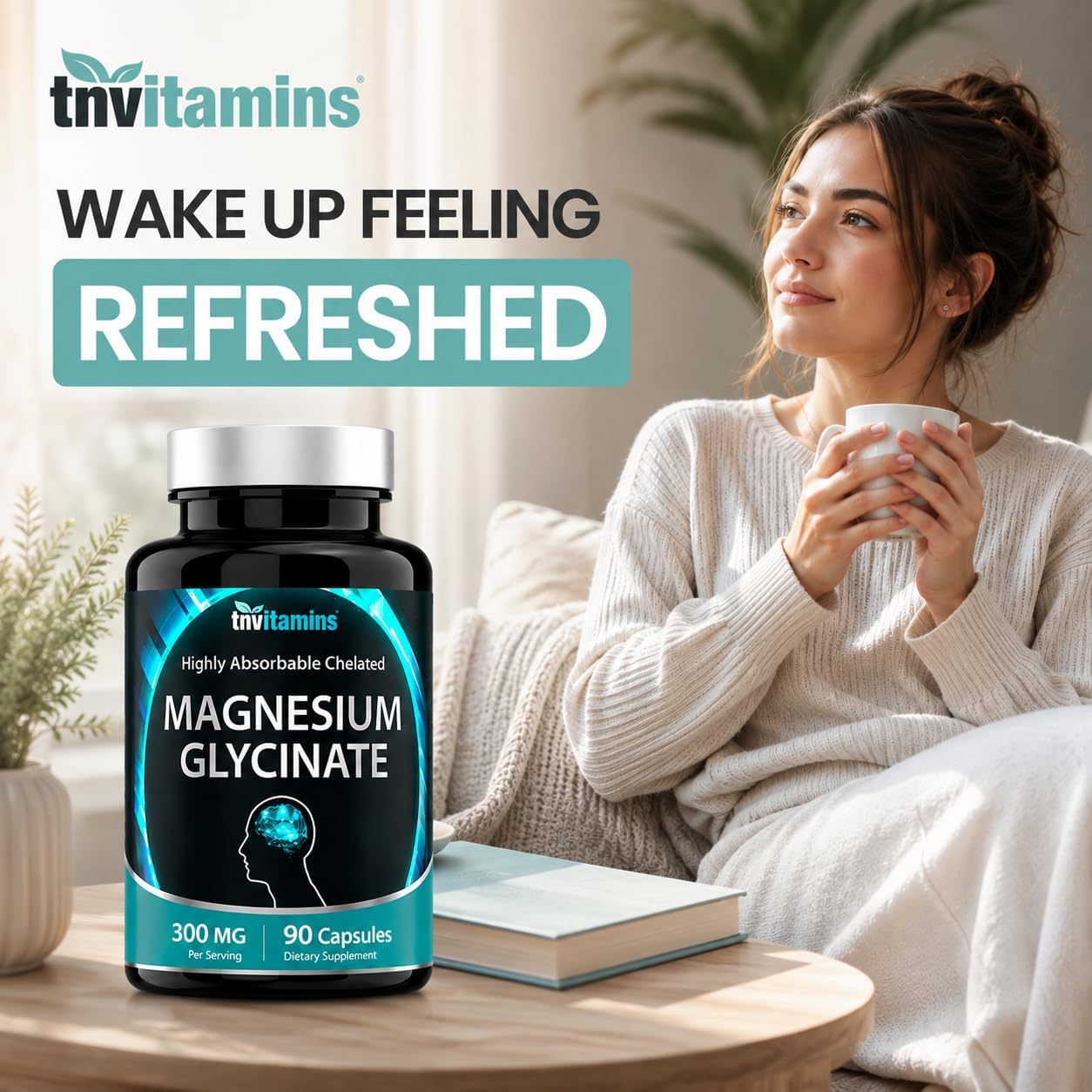 Magnesium Glycinate Capsules (300 MG Per Serving - 90 Count) | Pure Chelated Magnesium Bisglycinate Powder Supplement | Glicinato de Magnesio | for Sleep, Calm, Nerve, & Stress Support* | TNVitamins