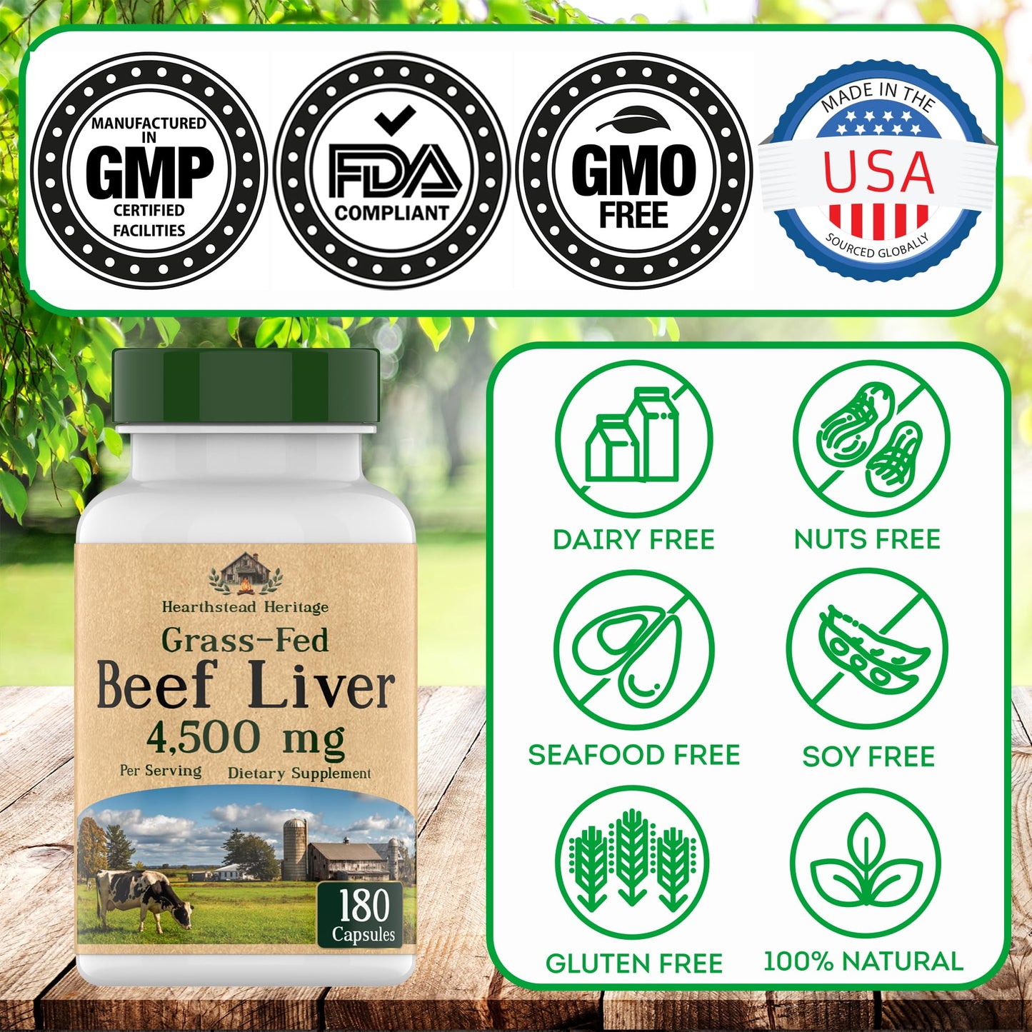 tnvitamins Grass Fed Beef Liver Capsules 4,500 mg per Serving – 180 Capsules | Desiccated, Freeze-Dried, Pasture-Raised Beef Liver Supplement | Natural Energy, Vitality & Immune Support | Made in USA