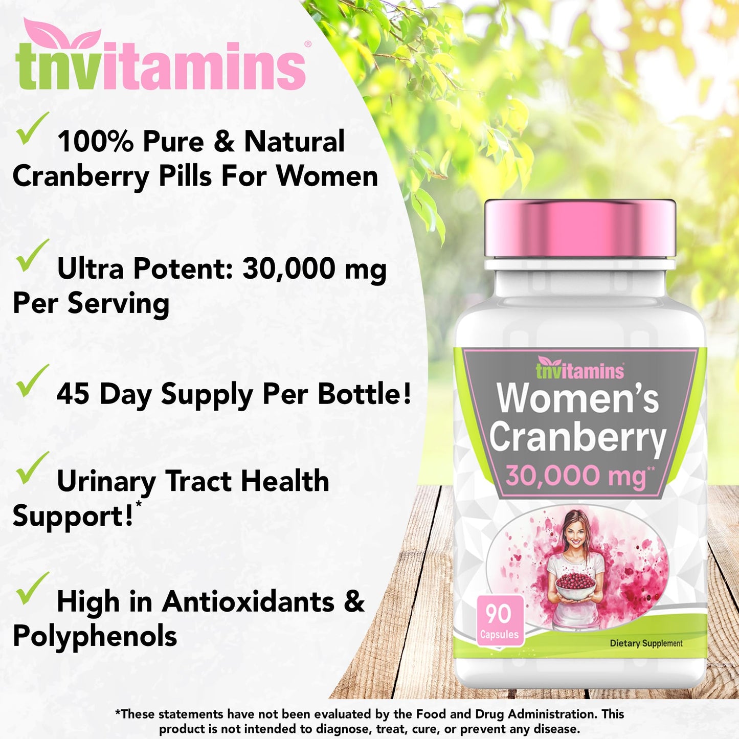 Cranberry Pills for Women: 30,000 mg - 90 Capsules | Urinary Tract Health & Support* | Cranberry Concentrate Extract Vitamin Supplement for Women | Non-GMO | Made in The USA!