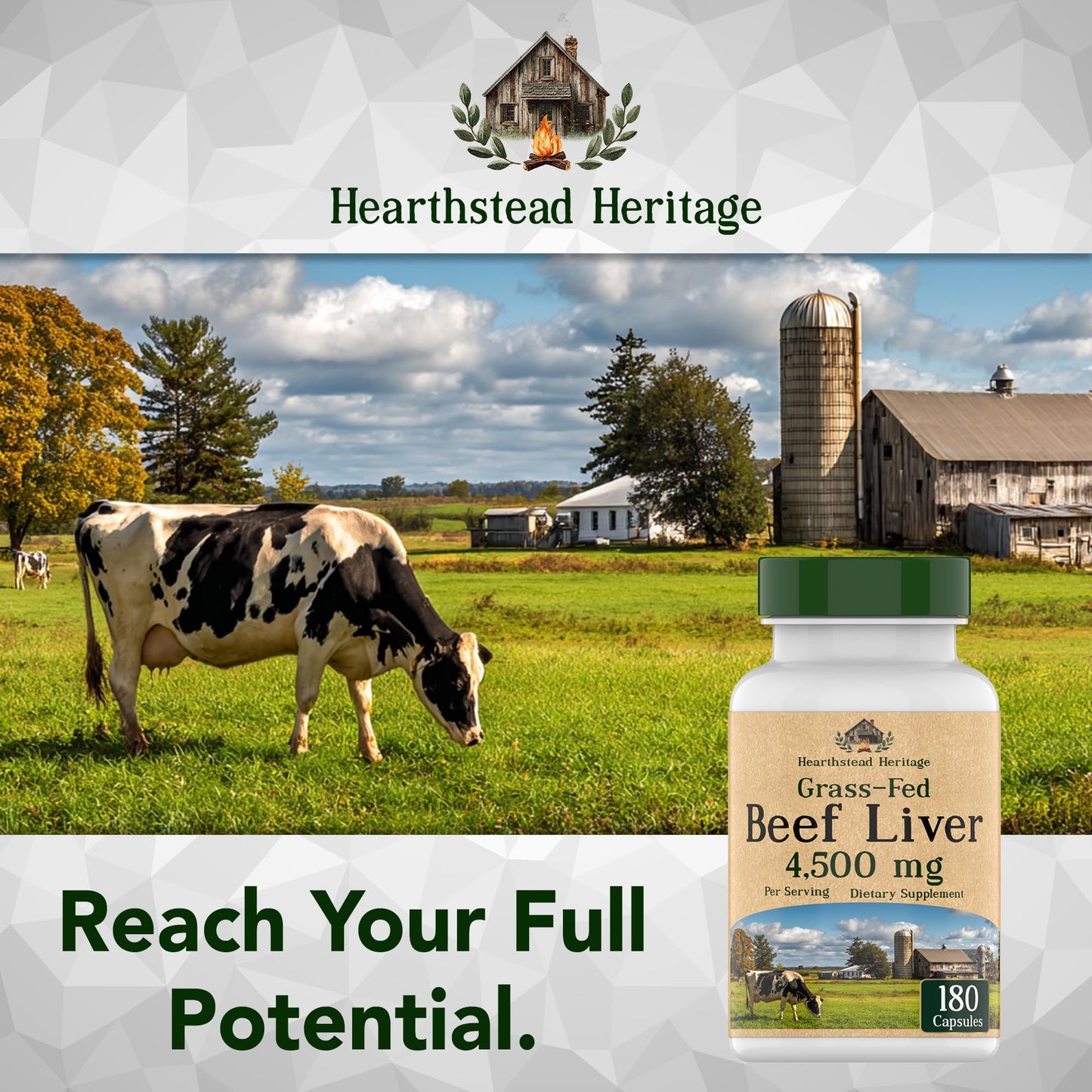 tnvitamins Grass Fed Beef Liver Capsules 4,500 mg per Serving – 180 Capsules | Desiccated, Freeze-Dried, Pasture-Raised Beef Liver Supplement | Natural Energy, Vitality & Immune Support | Made in USA