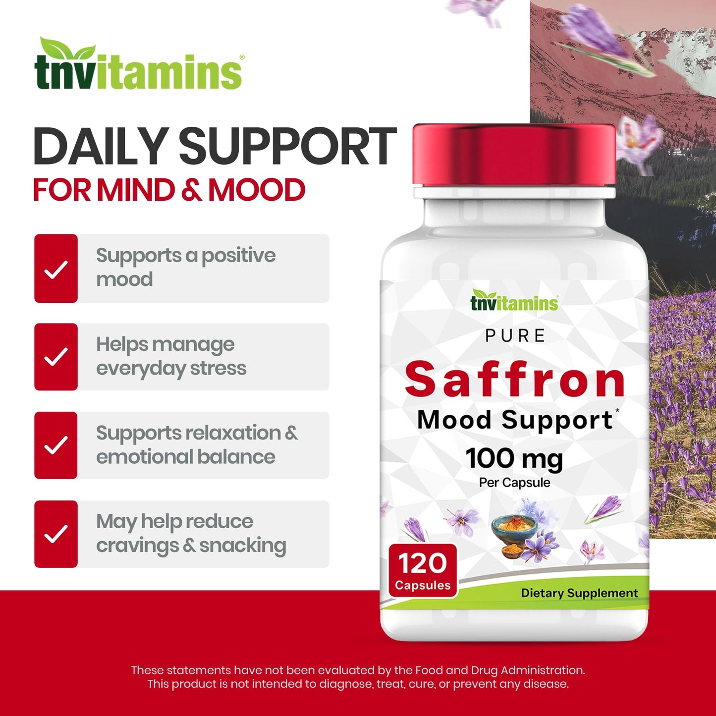 Saffron Capsules 100 mg, 120 Capsules | High Potency Saffron Supplement from Real Saffron Threads | Mood & Emotional Support* | Natural Appetite Support*, Made in USA