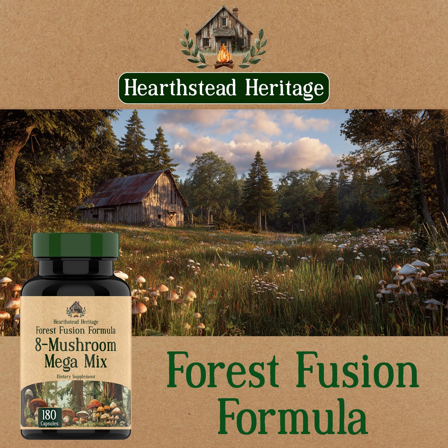 8 Mushroom Complex - 180 Capsules - Lion’s Mane, Reishi, Chaga, Cordyceps & Turkey Tail - Natural Immune, Focus & Energy* Support Supplement for Men & Women