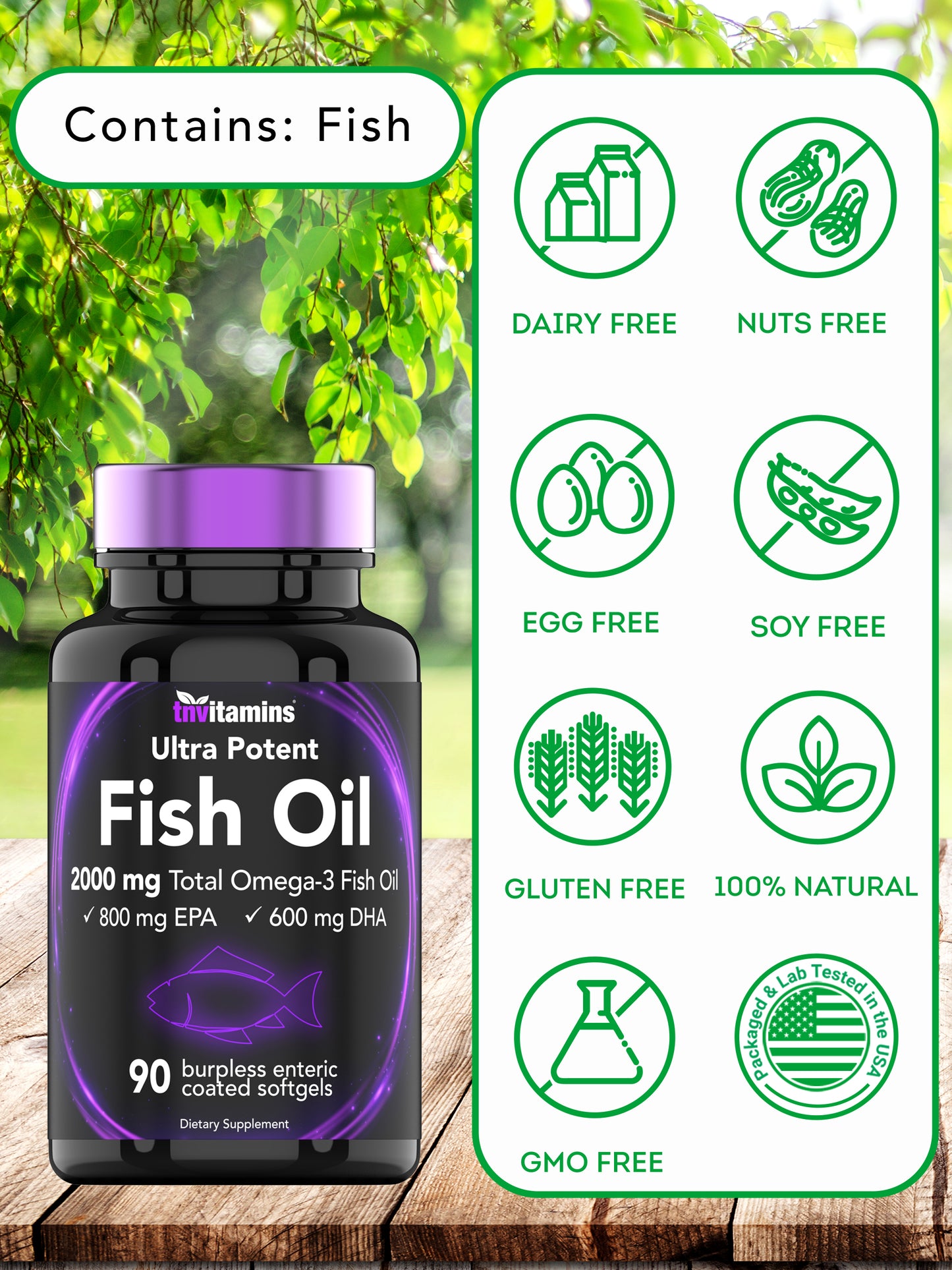 Burpless Omega-3 Fish Oil: 2000mg x 90 Softgels | 1400mg Total Omega-3 Fatty Acids (800mg EPA & 600mg DHA) | Enteric Coated Burpless Ultra Potent Fish Oil | Supports Heart Health* | by TNVitamins