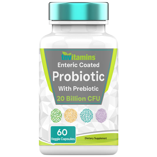 Probiotics for Women & Men with Prebiotics for Digestive Health with Acidophilus | 60 Enteric Coated Vegetarian Capsules | 20 Billion CFUs - 8 Strains | by TNVitamins