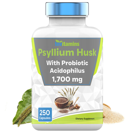 Psyllium Husk Capsules | 1700 MG - 250 Capsules | with Probiotic Acidophilus | Extra Strength Soluble & Dietary Fiber Supplement | Supports Digestive Health | by TNVitamins