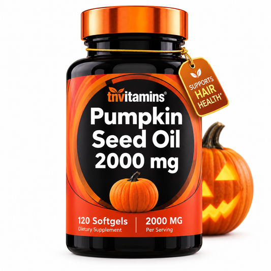 tnvitamins Pumpkin Seed Oil - 2000 mg Per Serving -  120 Softgels | Pumpkin Seed Oil for Hair Growth* | Pumpkin Seed Oil Extract Supplement for Bladder Control* | Non-GMO
