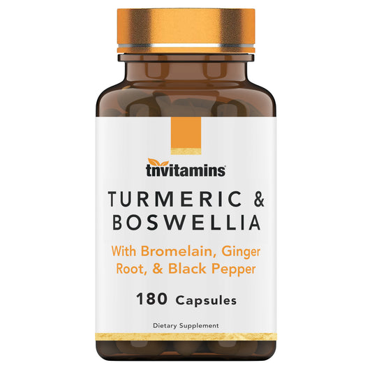 tnvitamins Turmeric & Boswellia Complex (180 Capsules) with Ginger Root , Bromelain, & Black Pepper Extract | Joint-Ease Formula: Powerful Joint Support Supplement* | Produced in The USA