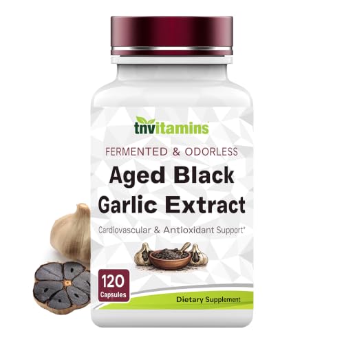 TNVitamins Aged Black Garlic Extract 25:1, 120 Vegetarian Capsules | Fermented Black Garlic | Odorless Formula | Cardiovascular & Antioxidant Support*