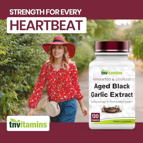TNVitamins Aged Black Garlic Extract 25:1, 120 Vegetarian Capsules | Fermented Black Garlic | Odorless Formula | Cardiovascular & Antioxidant Support*