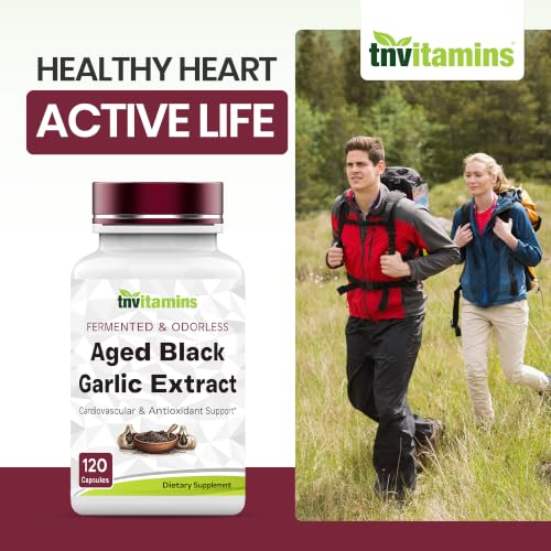 TNVitamins Aged Black Garlic Extract 25:1, 120 Vegetarian Capsules | Fermented Black Garlic | Odorless Formula | Cardiovascular & Antioxidant Support*