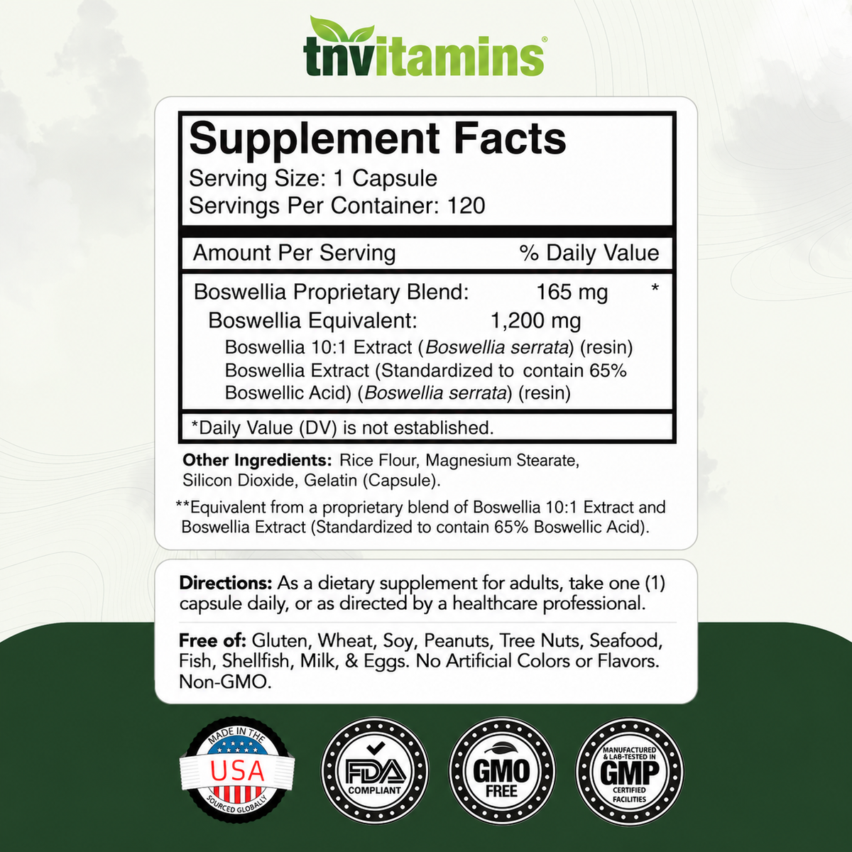 Boswellia Serrata Herbal Extract Capsules | 1200 MG/Capsule (120 Capsules) | Joint Support Supplement* | Promotes Mobility & Flexibility* | Ayurvedic Herb: Indian Olibanum/Frankincense | TNVitamins