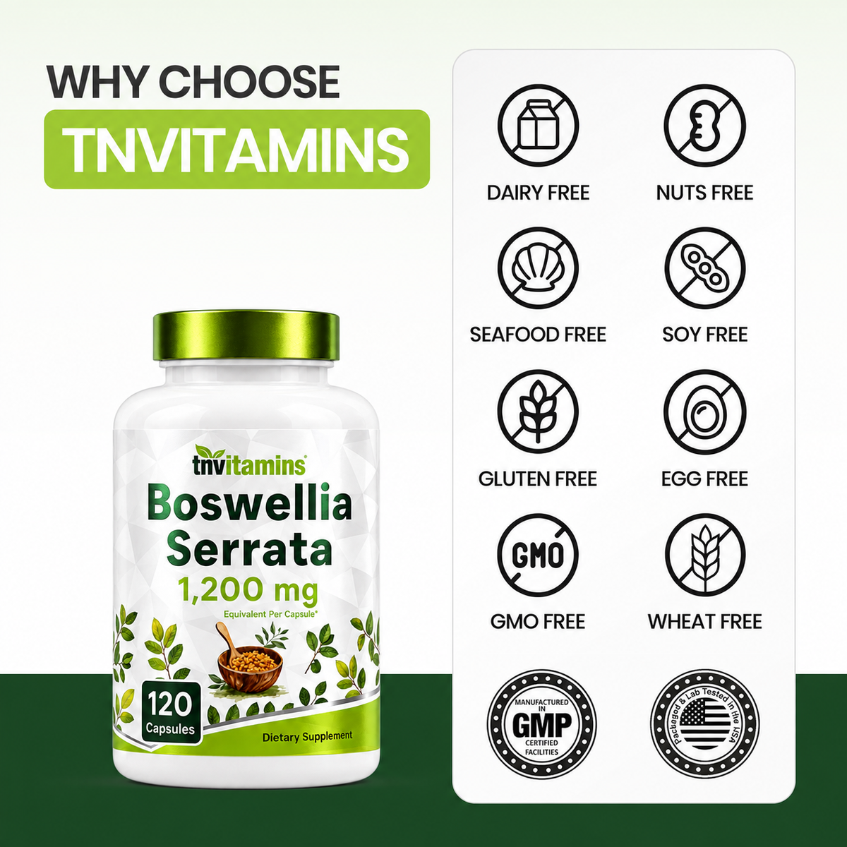 Boswellia Serrata Herbal Extract Capsules | 1200 MG/Capsule (120 Capsules) | Joint Support Supplement* | Promotes Mobility & Flexibility* | Ayurvedic Herb: Indian Olibanum/Frankincense | TNVitamins