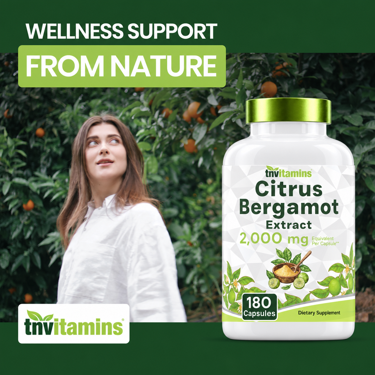 tnvitamins Citrus Bergamot 2000mg - 180 Capsules | Ultra Potent Citrus Bergamot Supplement 2000 mg Per 1 Capsule Serving | 6 Month Supply! | Non-GMO | Made in The USA!