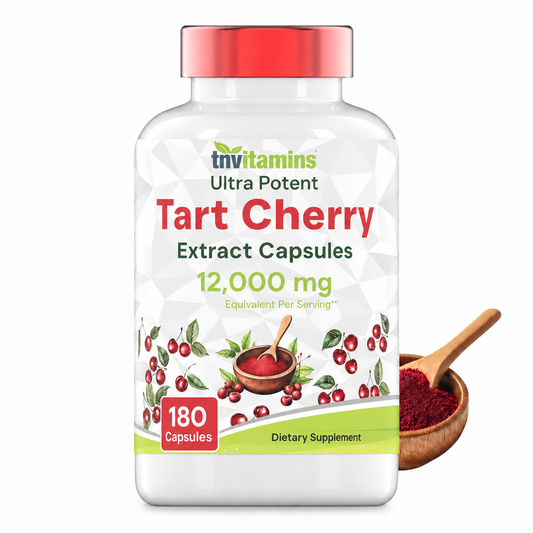 tnvitamins Tart Cherry Capsules 12,000 mg Per Serving - 180 Count | Ultra-Potent Tart Cherry Extract Capsules | Joint, Sleep, & Recovery Support* | High in Antioxidants | Non-GMO | Made in The USA!