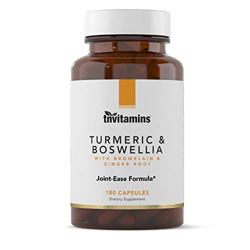 tnvitamins Turmeric & Boswellia Complex (180 Capsules) with Ginger Root , Bromelain, & Black Pepper Extract | Joint-Ease Formula: Powerful Joint Support Supplement* | Produced in The USA