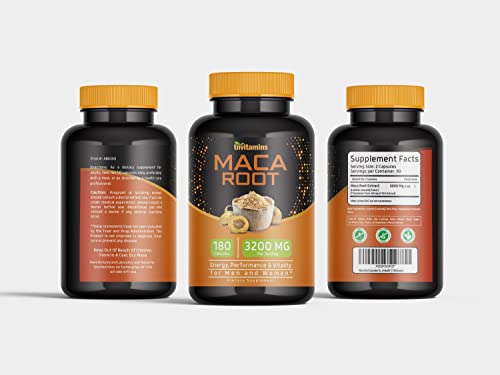 Maca Root Capsules for Women & Men (3200 MG - 180 Capsules) | Peruvian Maca Root Powder Extract Capsules | High Potency Maca Pills | Non-GMO | by TNVitamins