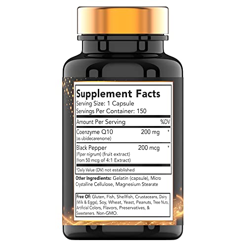 tnvitamins Ultra Potent CoQ-10 200 MG - 150 Capsules with Black Pepper Extract | 5 Month Supply! | Powerful Free Radical Fighting Antioxidant | Max Absorption Rapid Release Capsules | Coenzyme Q-10