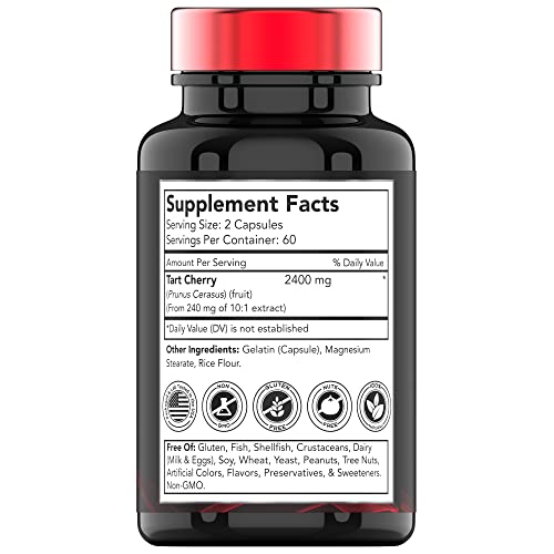 Tart Cherry Extract Capsules (2400 MG - 120 Count) | from Montmorency Tart Cherries | Provides Antioxidants, Anthocyanins, & Phytonutrients | Non-GMO