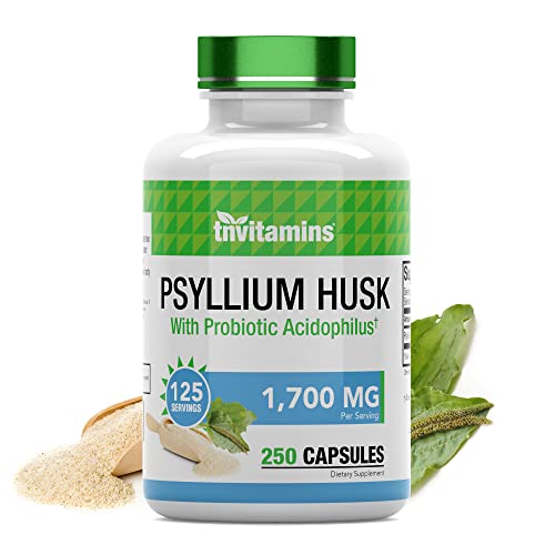 Psyllium Husk Capsules | 1700 MG - 250 Capsules | with Probiotic Acidophilus | Extra Strength Soluble & Dietary Fiber Supplement | Supports Digestive Health | by TNVitamins
