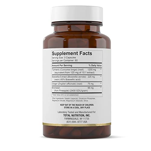 tnvitamins Turmeric & Boswellia Complex (180 Capsules) with Ginger Root , Bromelain, & Black Pepper Extract | Joint-Ease Formula: Powerful Joint Support Supplement* | Produced in The USA