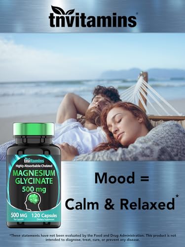 Magnesium Glycinate 500mg Per Capsule - 120 Count | 4 Month Supply! | Pure Chelated Magnesium Supplement for Sleep, Calm, Nerve, Joint, & Bone Support* | AKA Magnesium Bisgycinate | Non-GMO