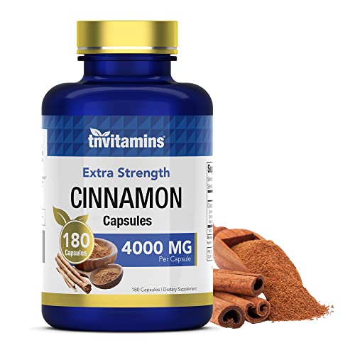 Cinnamon Capsules 4000 MG - 180 Capsules | Ceylon Cinnamon & Cassia Cinnamon Pills | Blood Sugar Support Supplement* | Extra Strength Cinnamon Bark Extract | Cinnamon Complex | by TNVitamins