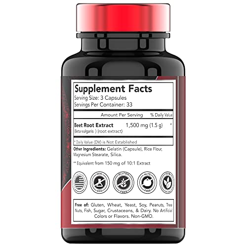 Beet Root Capsules | 1500 Mg - 100 Capsules | Beet Root Powder Extract Capsules | Supports Cardiovascular & Heart Health* | Non-GMO & Gluten-Free | Produced in the USA | TNVitamins