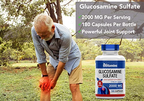 Glucosamine Sulfate Capsules 2000 MG (180 Count) | Joint Support* Supplement for Women & Men | Produced in The USA | Promotes Flexibility & Mobility* | by TNVitamins