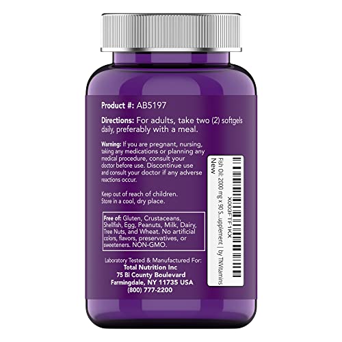 Burpless Omega-3 Fish Oil: 2000mg x 90 Softgels | 1400mg Total Omega-3 Fatty Acids (800mg EPA & 600mg DHA) | Enteric Coated Burpless Ultra Potent Fish Oil | Supports Heart Health* | by TNVitamins