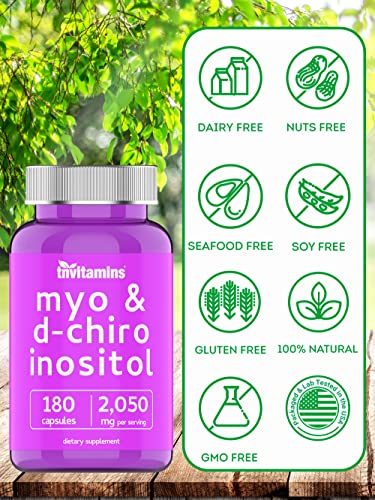 Myo Inositol & D-Chiro Inositol (2,050mg - 180 Capsules) | Hormone Balance for Women* | 40:1 Ratio | Ovulation, Ovarian, Menstruation & Fertility Support Supplement*