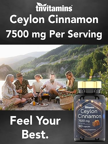 tnvitamins Ceylon Cinnamon Capsules 7500mg Per Serving - 180 Capsules | High Potency Ceylon Cinnamon Powder Pills for Women & Men