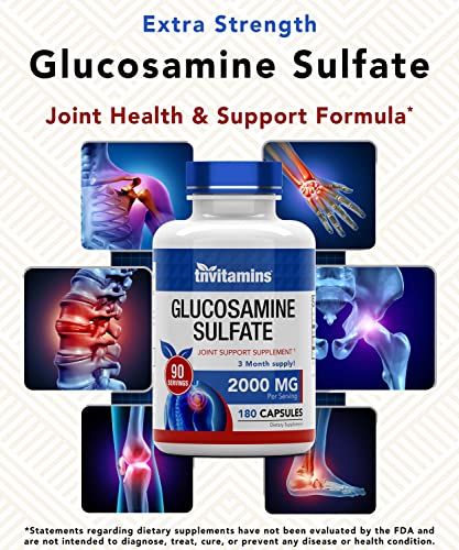 Glucosamine Sulfate Capsules 2000 MG (180 Count) | Joint Support* Supplement for Women & Men | Produced in The USA | Promotes Flexibility & Mobility* | by TNVitamins