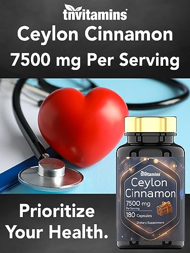 tnvitamins Ceylon Cinnamon Capsules 7500mg Per Serving - 180 Capsules | High Potency Ceylon Cinnamon Powder Pills for Women & Men