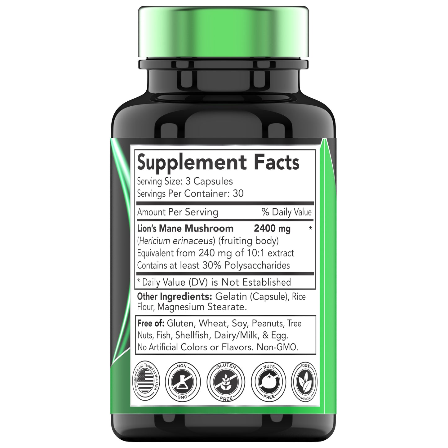 tnvitamins Lion's Mane Mushroom Supplement (2400 MG - 90 Capsules) | Nootropic Brain Support Supplement & Booster | Lion's Mane Mushroom Powder Extract | Focus, Memory, Energy, & Immunity